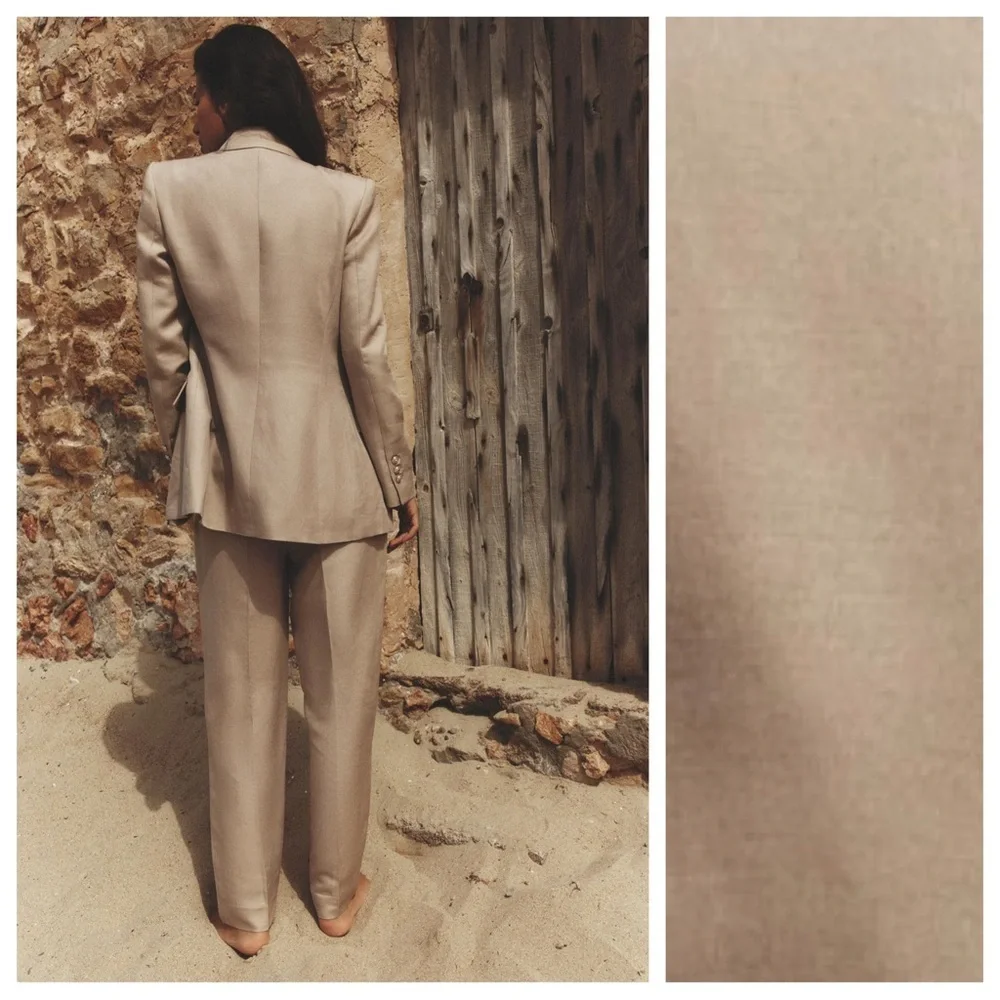 NWT. Zara Beige Viscose/Linen Blend Slim Fit High-Waisted Trousers. Size M.